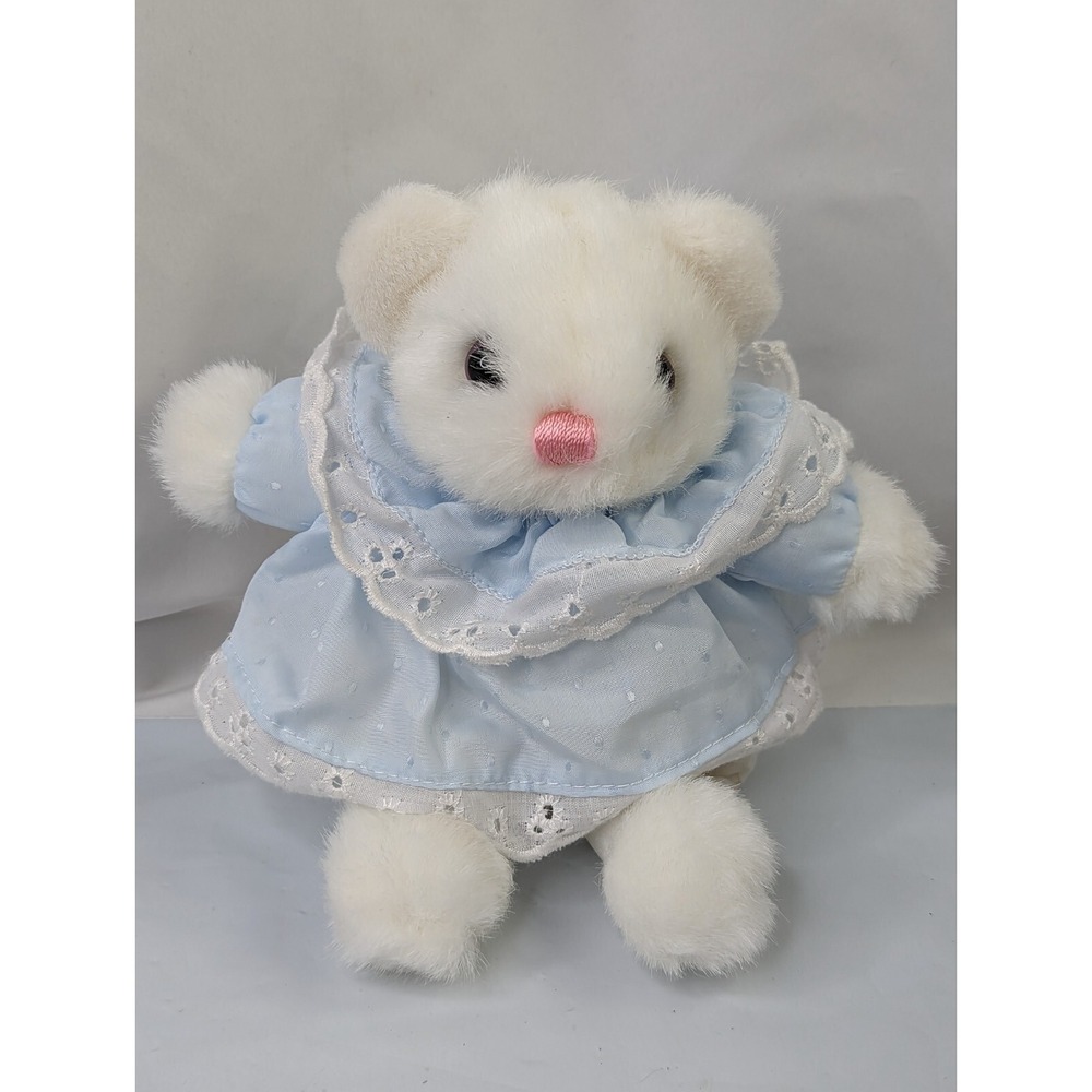 White‎ Bear Rattle Plush Blue Eyelet Dress 9 Inch Tb Trading Co Stuffed Animal